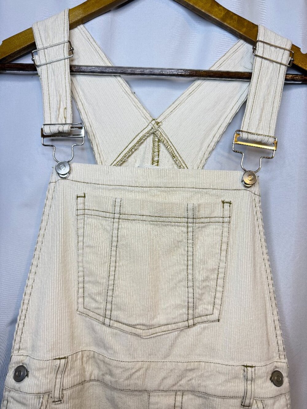 Peach Love California Overalls Women's M White Corduroy Western Cowgirl Wide Leg